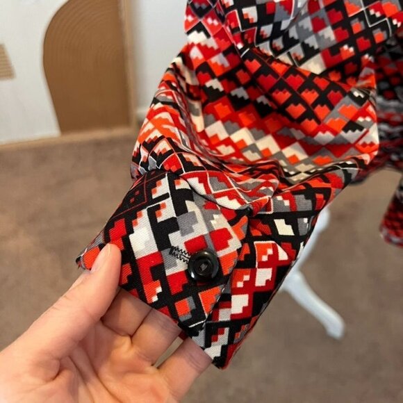 M'lady Vintage 70s Red Southwestern Mountain Abstract Print Long Sleeve Blouse - Picture 10 of 11